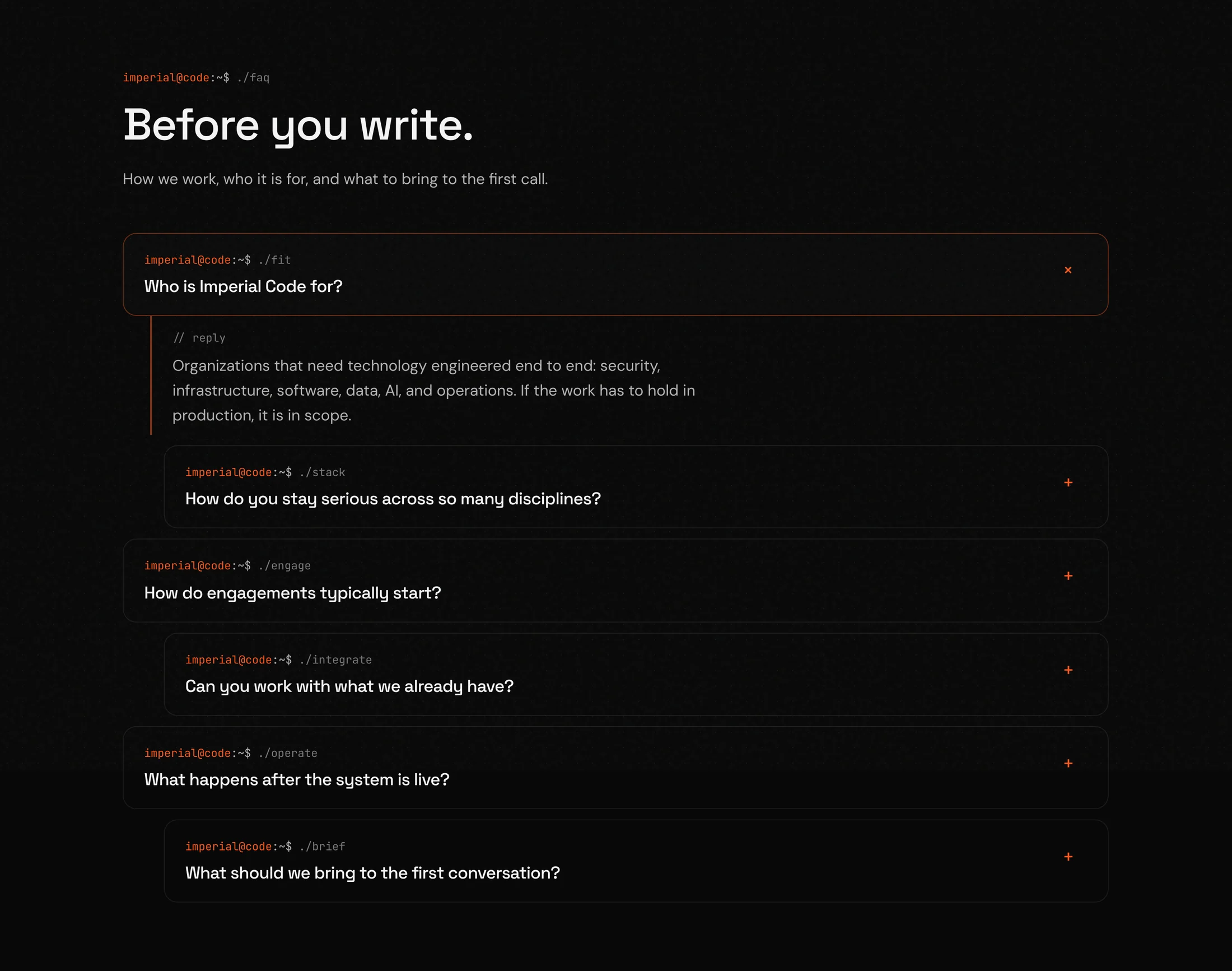 FAQ with the first answer open