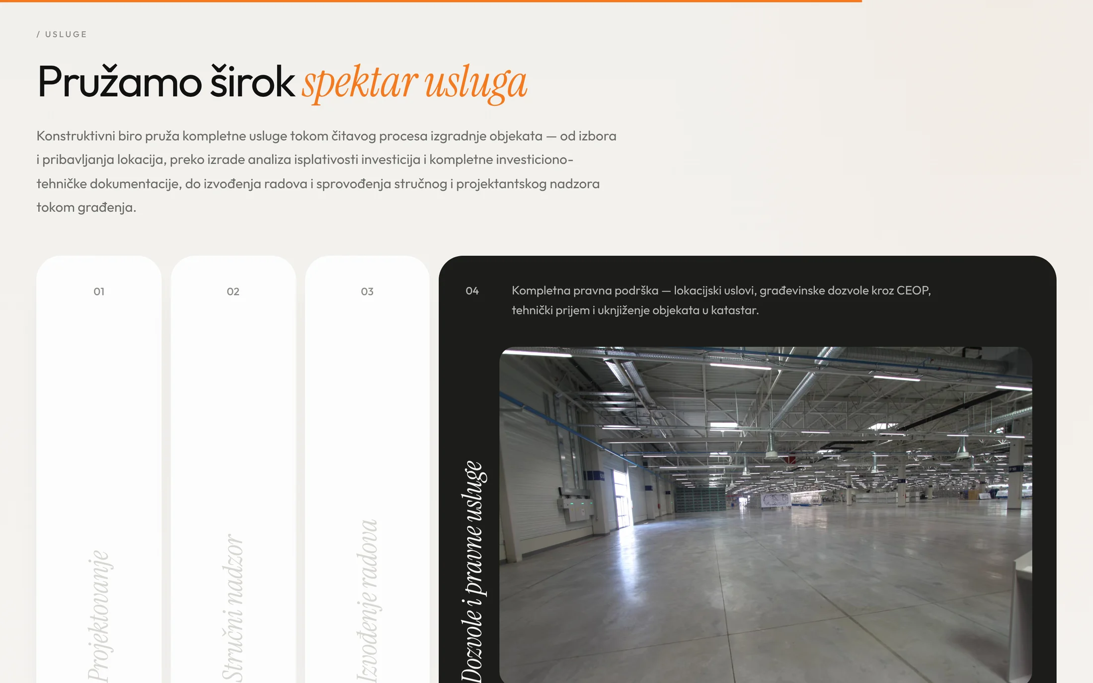 Services accordion with the card “Dozvole i pravne usluge” open